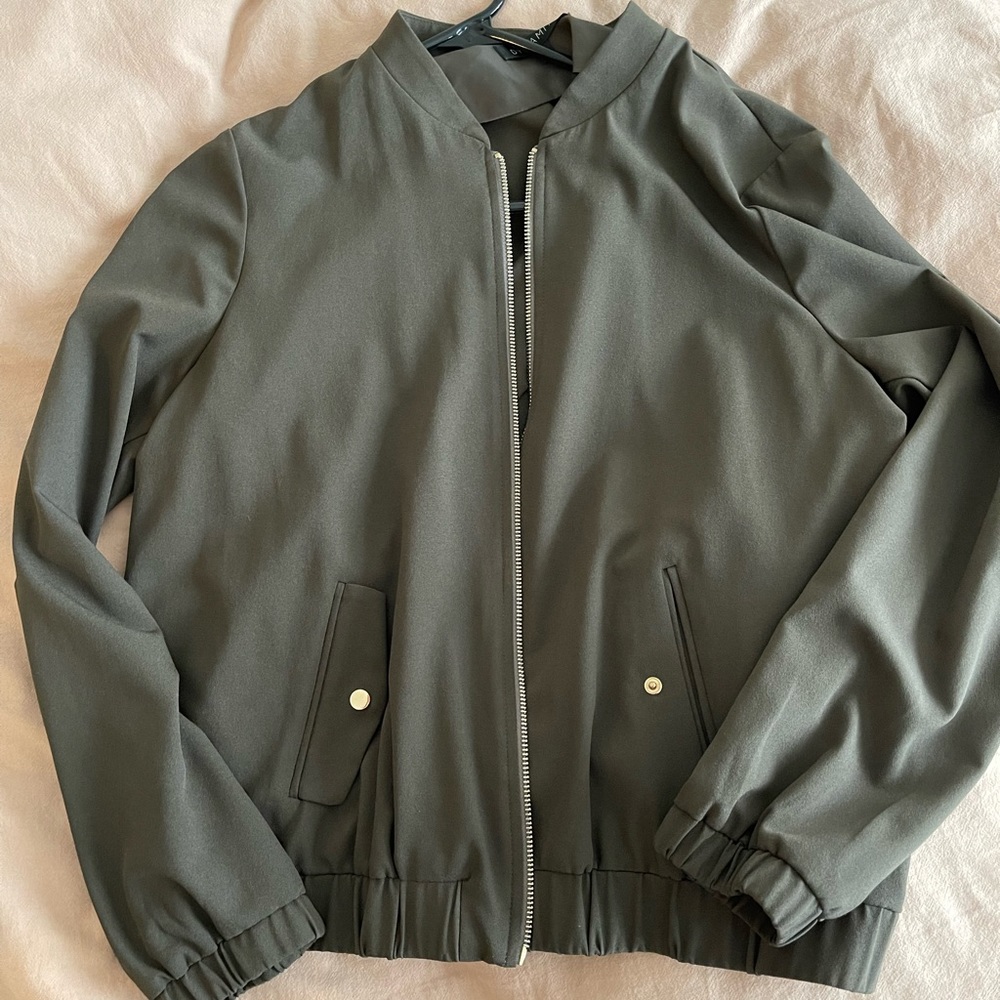 Army Green Polyester Bomber Jacket